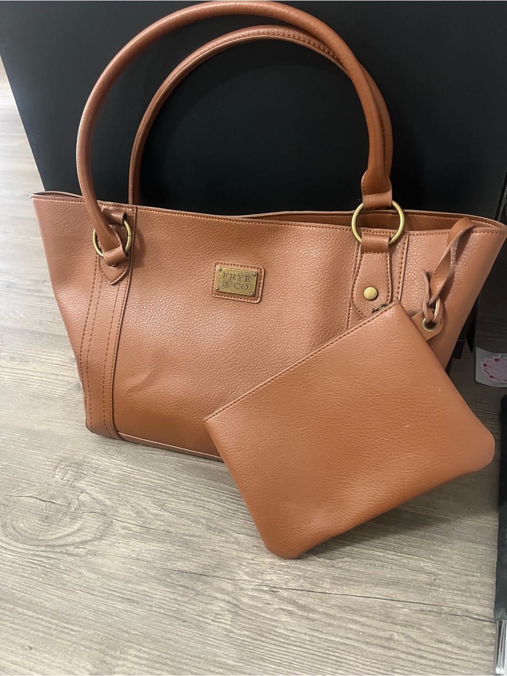 FRYE AND CO. Cognac Leather Tote with Matching Pouch - Picture 4 of 14